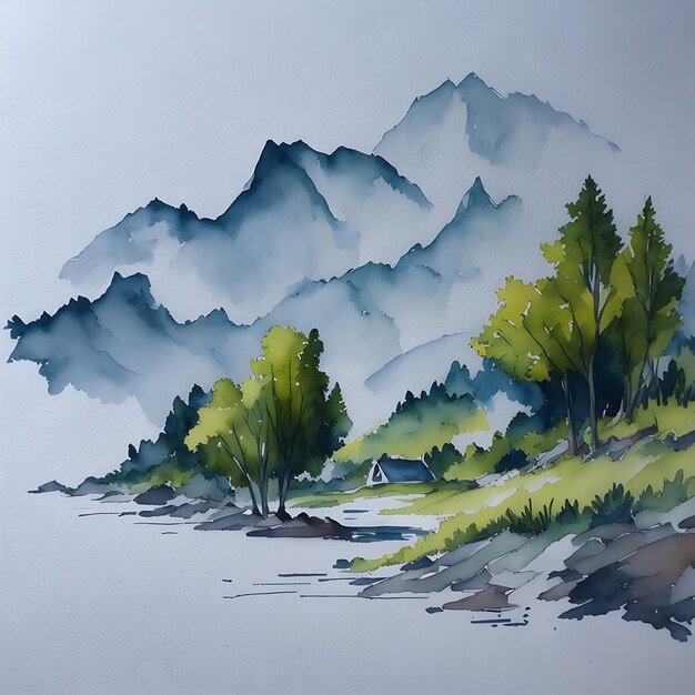 Watercolor mountain landscape art