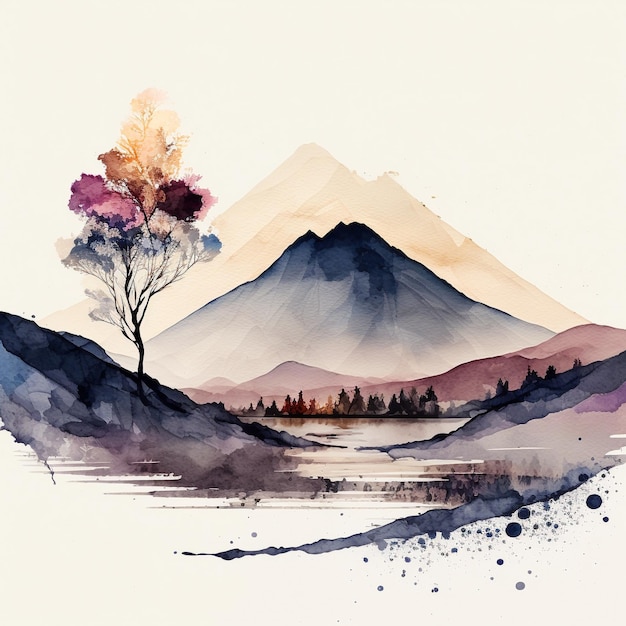 Watercolor Mountain Landscape