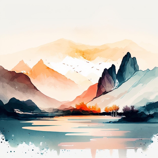 Watercolor Mountain Landscape