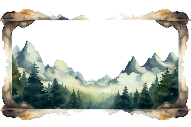 watercolor of mountains and clouds in the morning