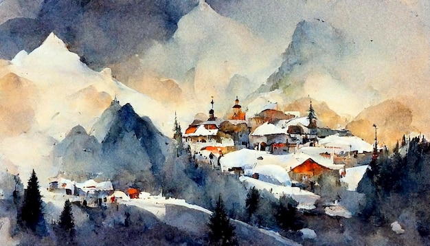 Watercolor mountains illustrations