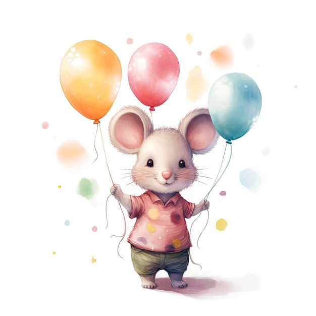 Foto mouse dell'acquerello con palloncini