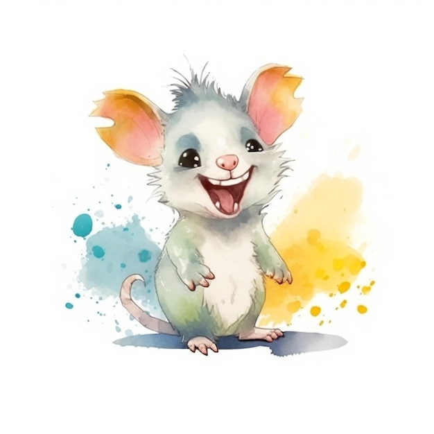 Watercolor mouse with a big smile.