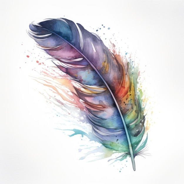 Watercolor multicolored feather