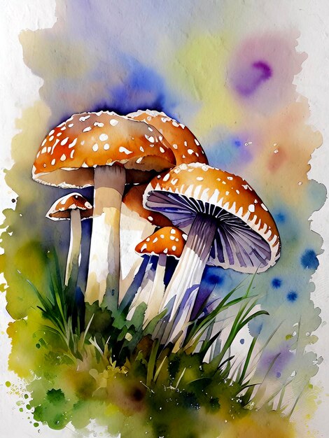 Watercolor Mushroom Artistic Illustration Reproduction