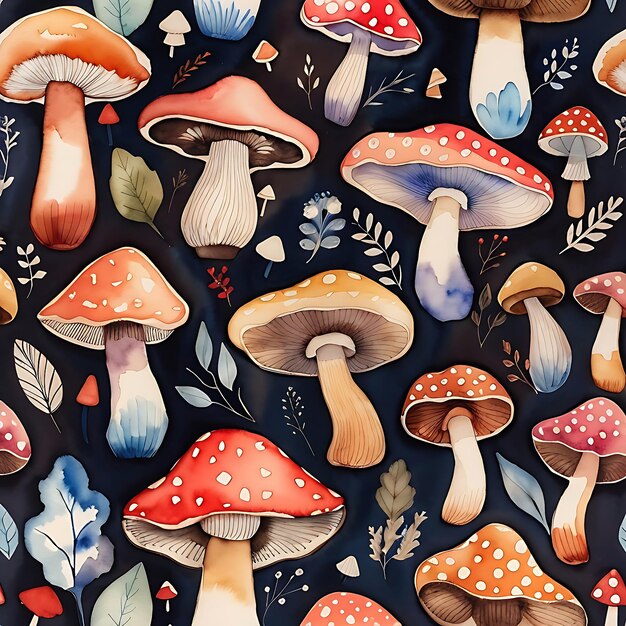 watercolor mushroom pattern background