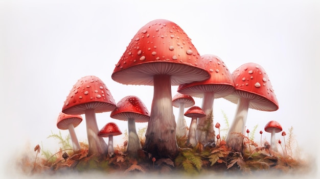 Watercolor mushrooms isolated on a white background Generative AI