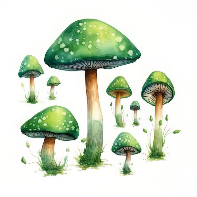 watercolor mushrooms vector set