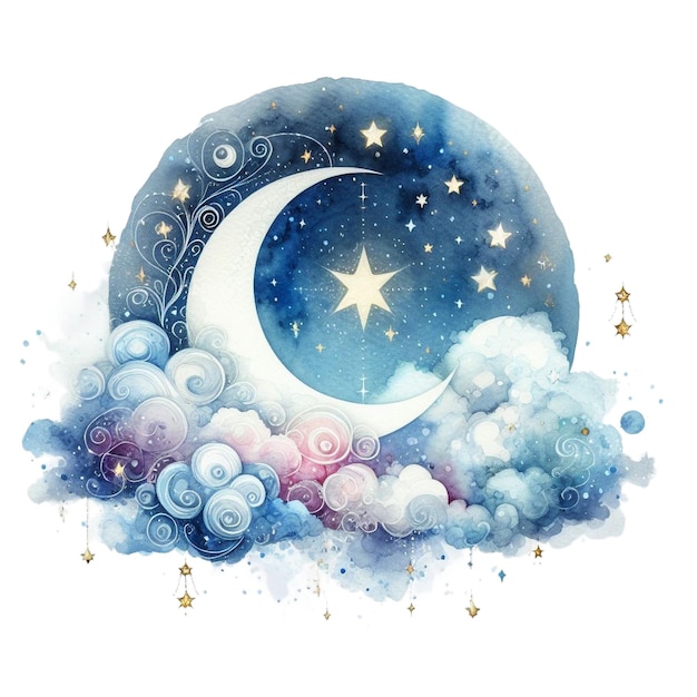 Photo watercolor mystical moonlight clipart