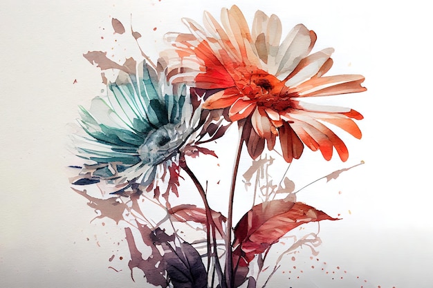 Watercolor natural background with daisies Generative Ai