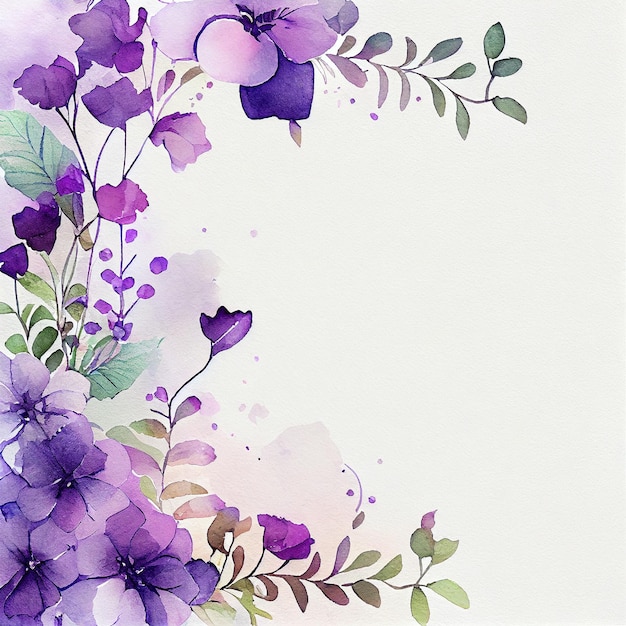 Watercolor Natural Frame with Cute Flowers for Wedding Card Generative AI