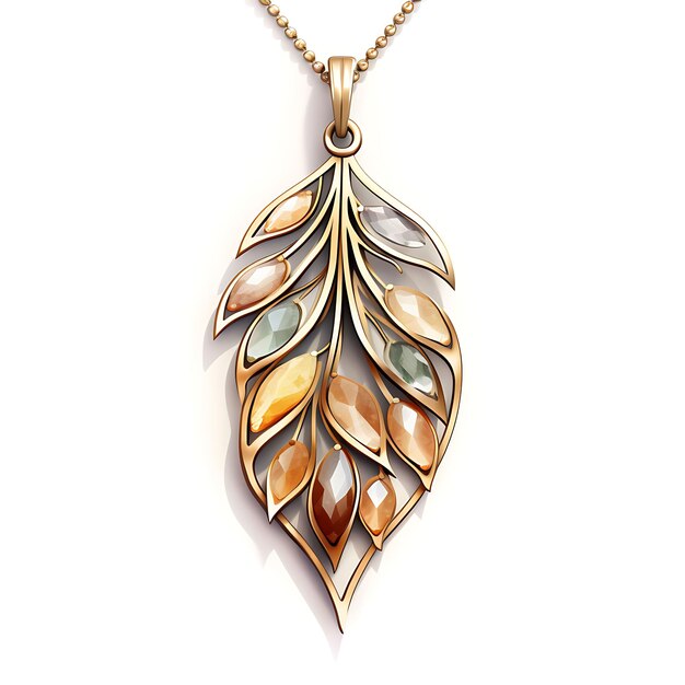 Watercolor of Nature Inspired Leaf Pendant Botanical Necklace Brass Delica Isolated Clipart Tshirt