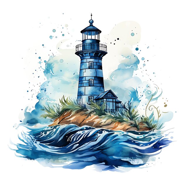 Watercolor of Nautical Lighthouse Retreat a Room With a Naut On White Background With Cozy Place