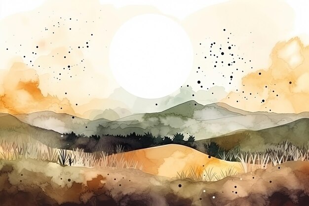 Watercolor neutral minimalist mountains landscape illustration