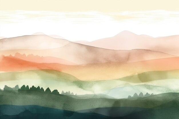 Photo watercolor neutral tones minimalist mountains landscape illustration