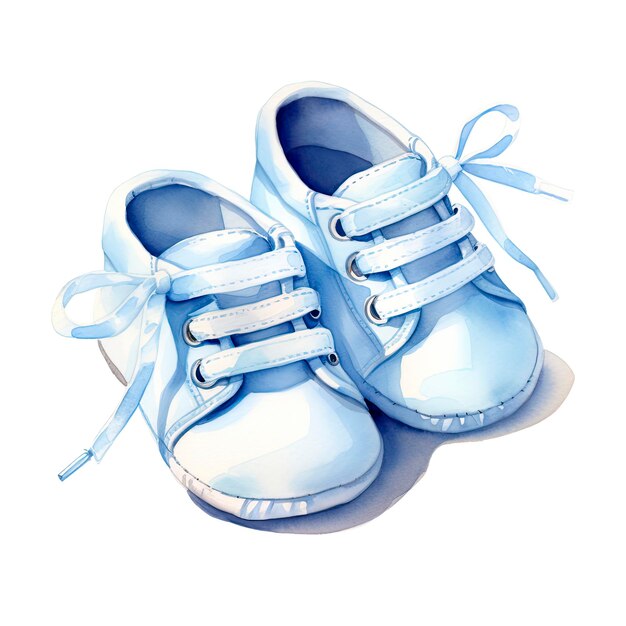 Watercolor newborn small shoes isolated white background