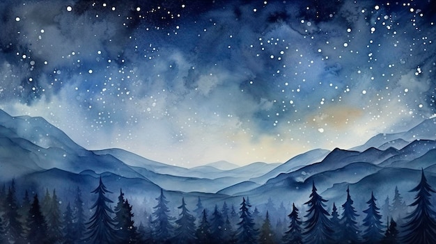 Watercolor Night Sky with Stars