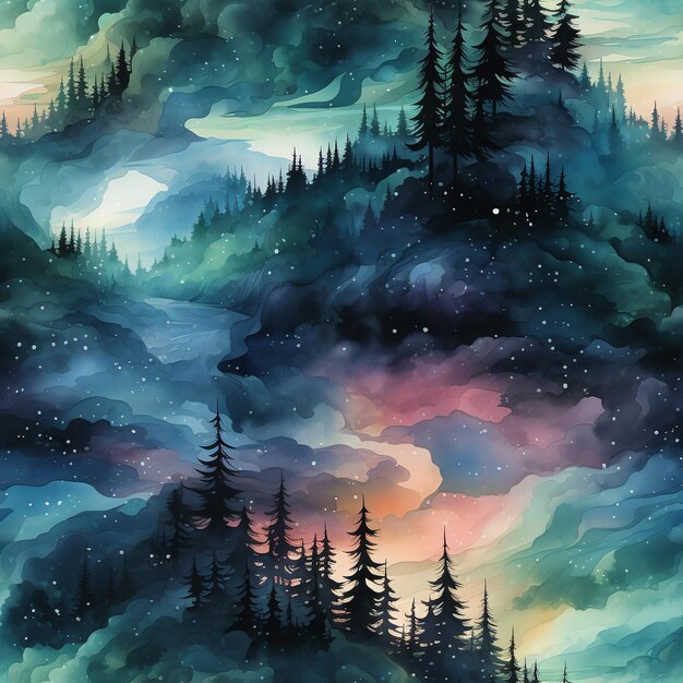 Watercolor northern lights AI generative