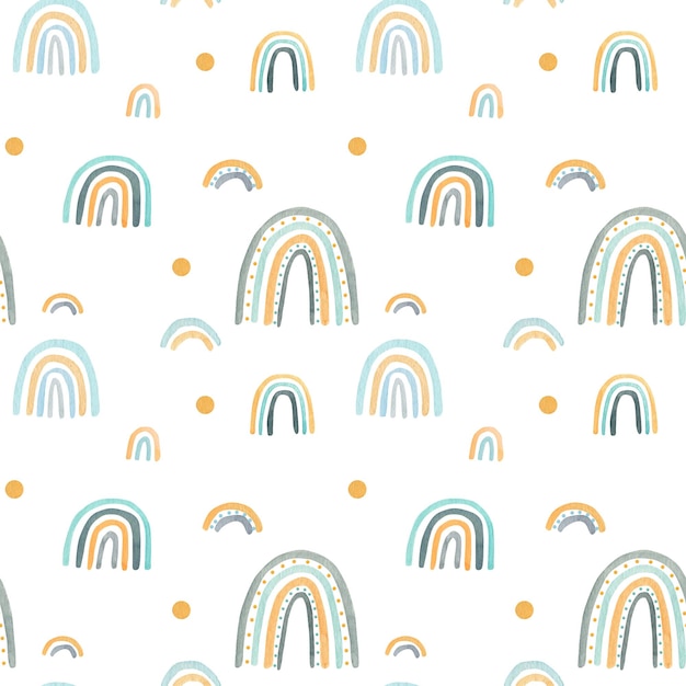 Watercolor nursery raindow seamless pattern scandinavian style hand painted baby rainbows background