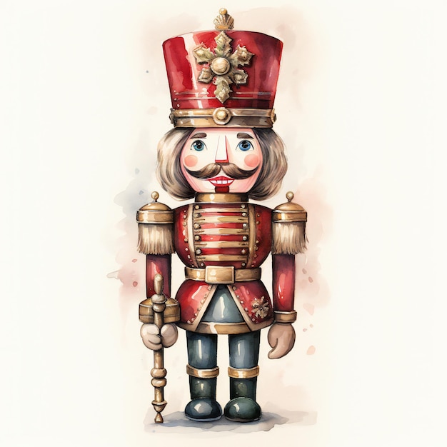 Foto acquerello nutcracker su sfondo bianco per i disegni di carte natalizie e clipart