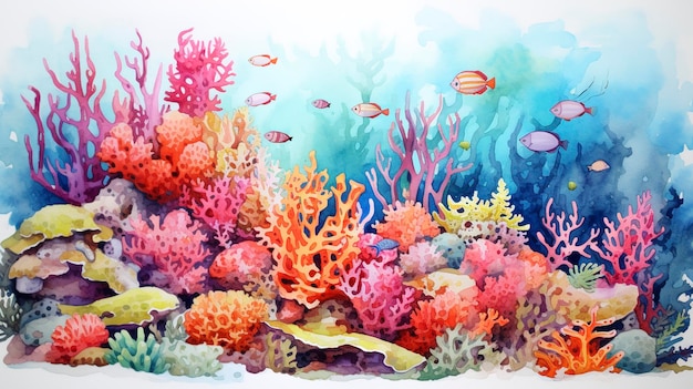 Watercolor Ocean Coral Reef