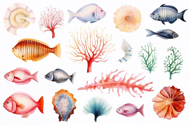 Watercolor Ocean Life Clipart Designs