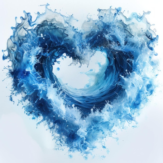 Photo watercolor ocean waves heart shape isolated