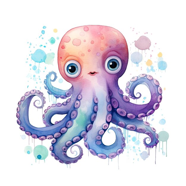 Photo watercolor octopus for kids