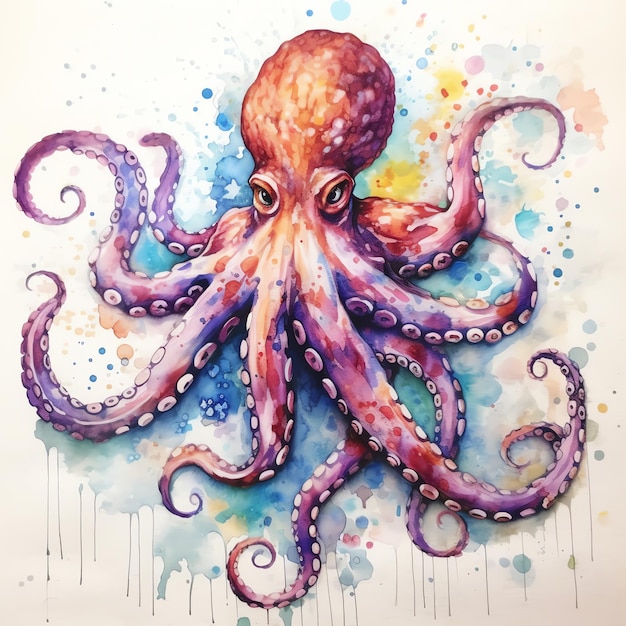 A watercolor of an octopus