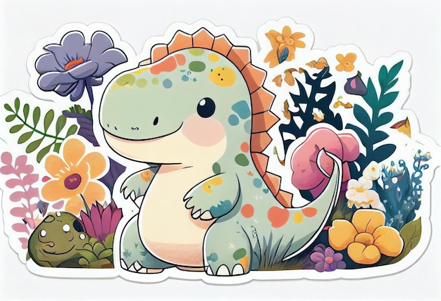 사진 어린이를 위한 스티커를 만들기에 적합한 재미있는 미니멀리즘 아기 공룡의 수채화