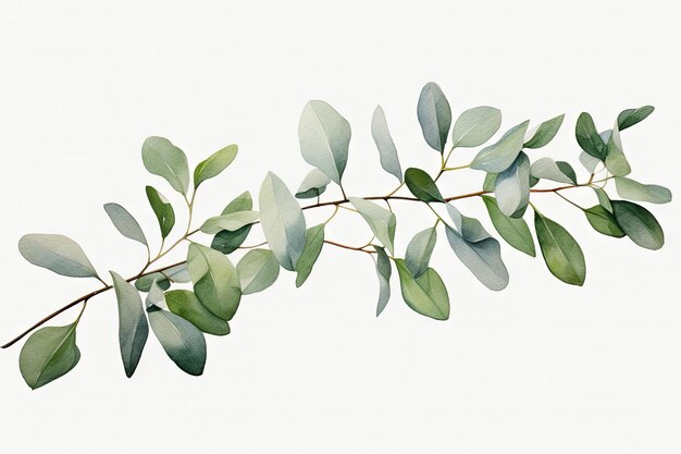사진 백색 배경에 고립된 열대 녹색 잎과 꽃 요소의 수채화 generative ai