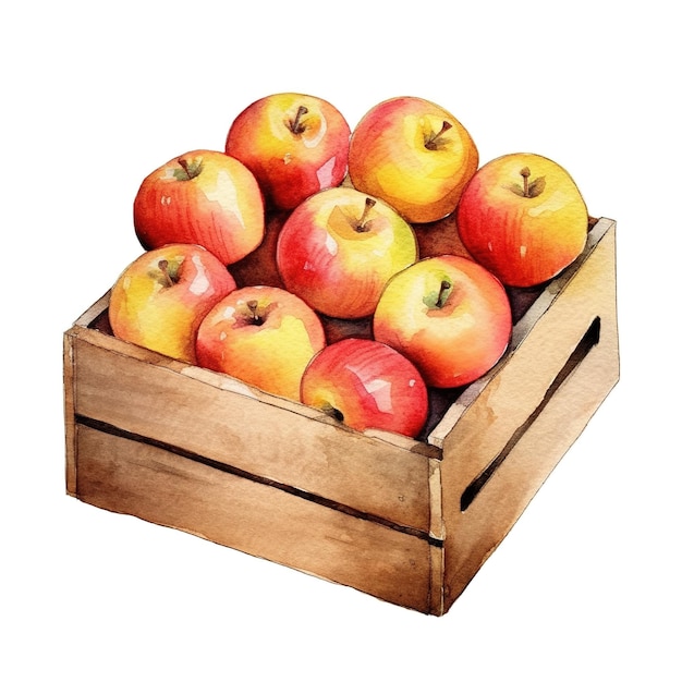 watercolor old crate filled with fruit