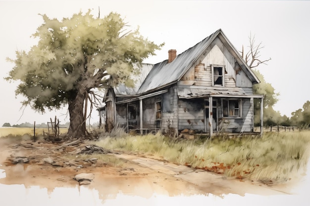 watercolor of old house by Generative AI