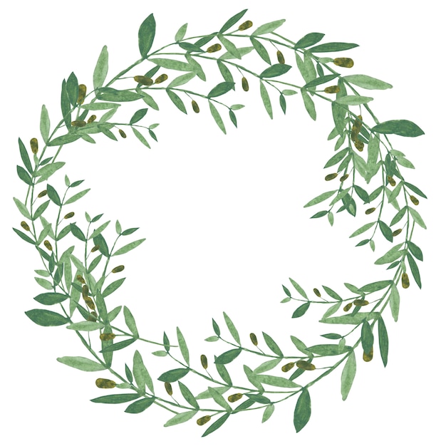 Watercolor olive wreath.