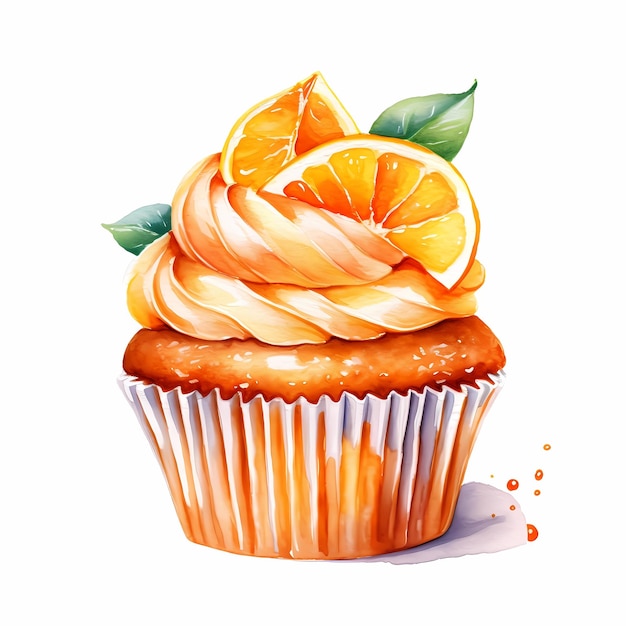 Photo watercolor orange cupcake