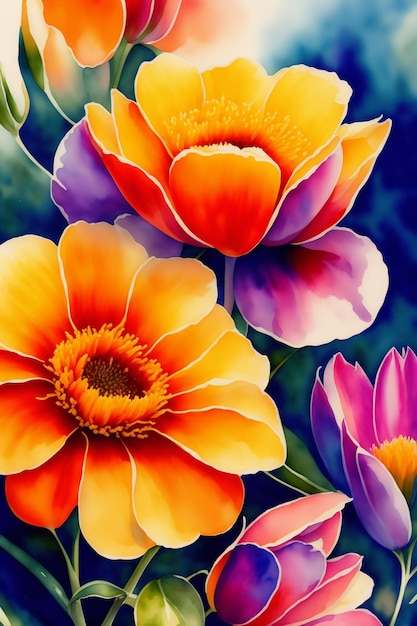 Watercolor orange flowers