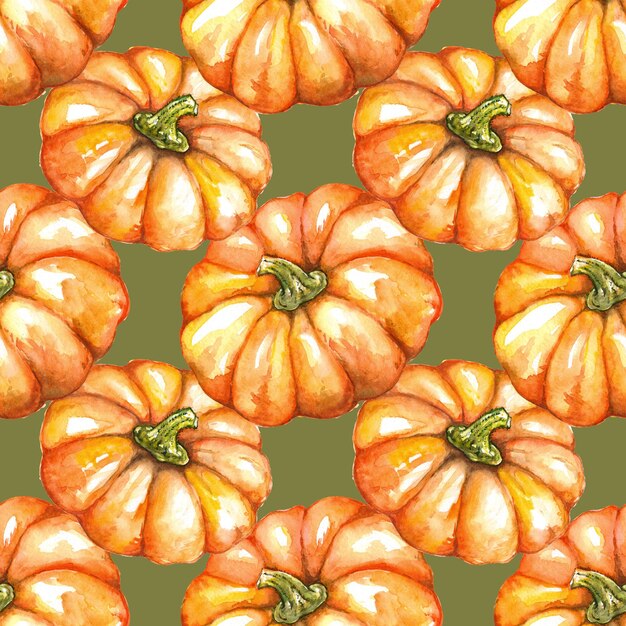 Foto acquerello arancione zucca vegetale jackolantern halloween seamless pattern texture di sfondo