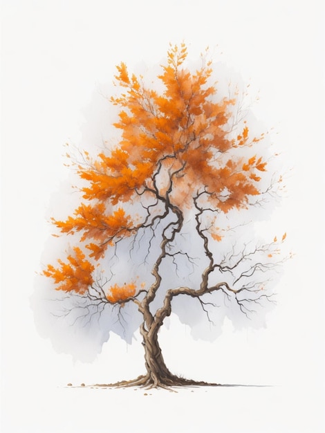 Watercolor orange tree white background high quality