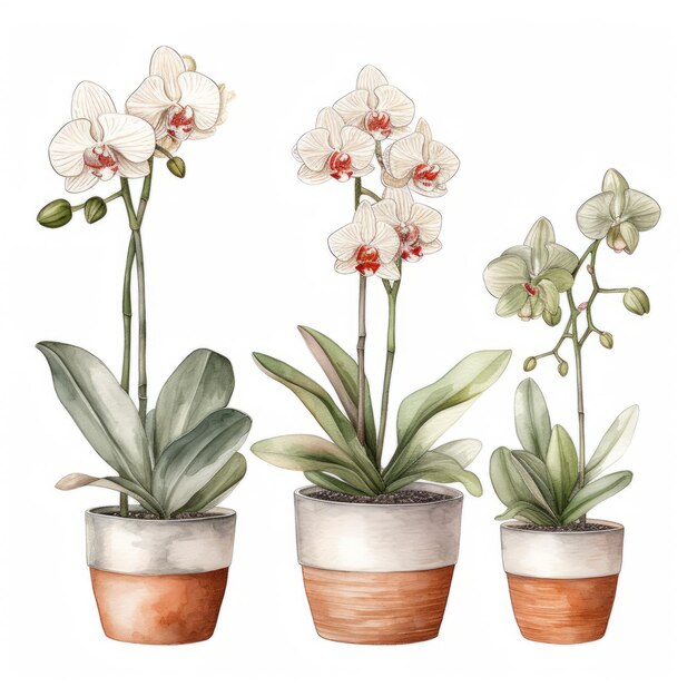 Photo watercolor orchid plants earth tones delicate compositions detailed miniatures