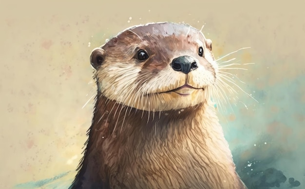 Watercolor otter swimming in water. watercolor illustrations for kids cartoon style ai generated