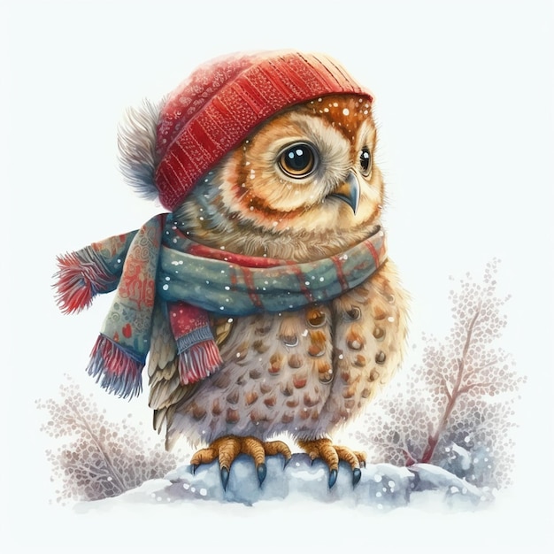 Photo watercolor owl, white background