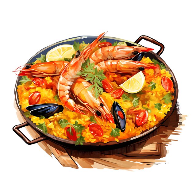 Watercolor of paella a beloved street food in europe featuri beauty painting art food cuisine