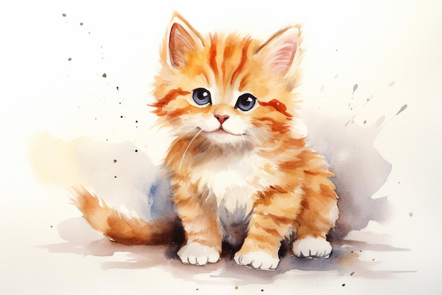 Watercolor paint cute cat Happy cat