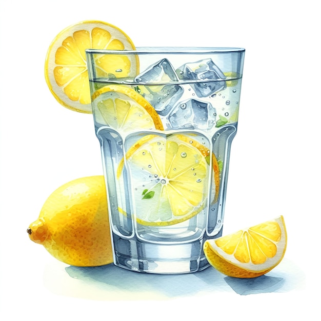 акварельная краска стекла с лимонадом лимонным фруктом и мятной травой для декора летней карты