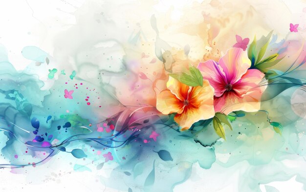 Watercolor paint multicolor flowers as background