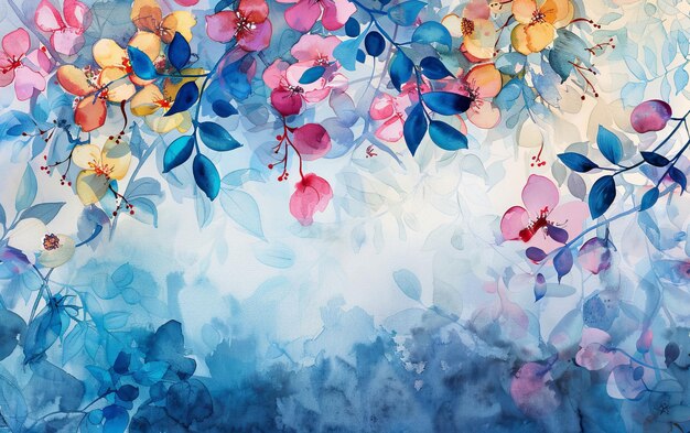 Watercolor paint multicolor flowers as background