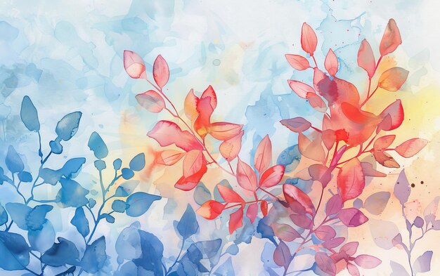 背景として多色の花を水彩で塗る