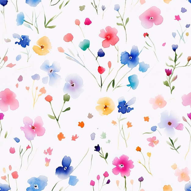Watercolor Paint Nature Flower Pattern Seamless Background