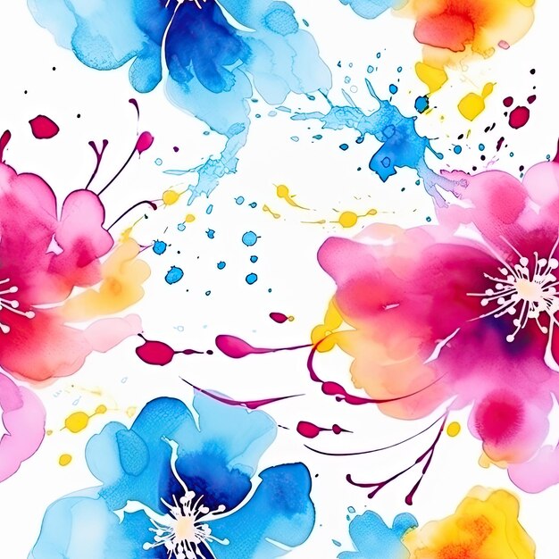 Watercolor Paint Nature Flower Pattern Seamless Background