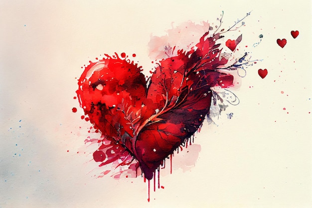 Watercolor painted colorful heart background illustration